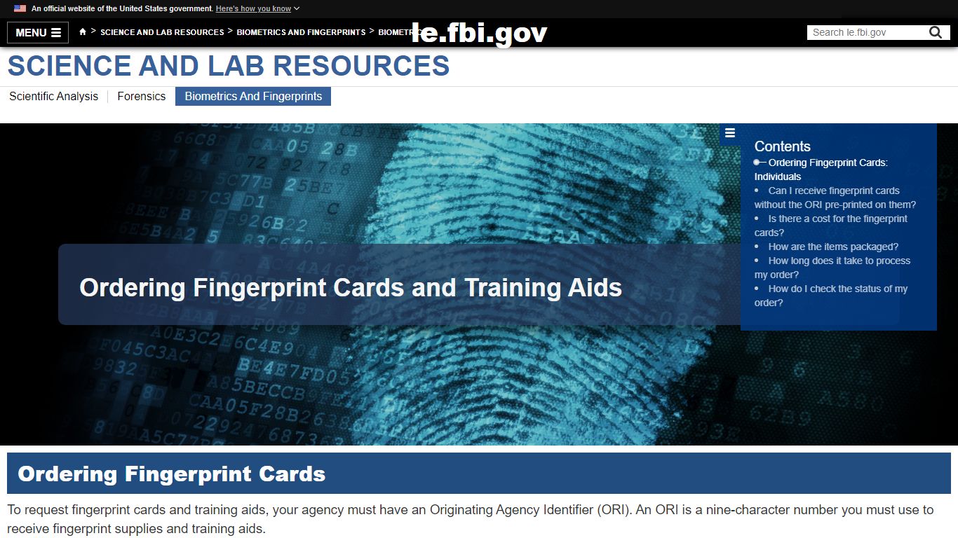 Ordering Fingerprint Cards and Training Aids — LE - Law Enforcement